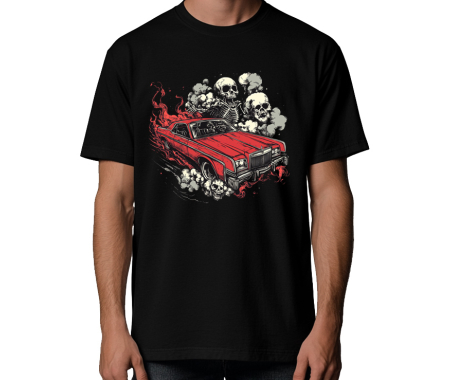 Koszulka Red car,100% bawełna luźna koszulka, auto z czachami